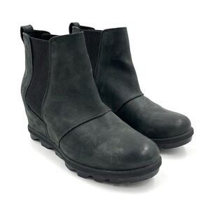 Sorel Lea Joan of Arctic Black Leather Wedge Ankle Booties Boots Size 8